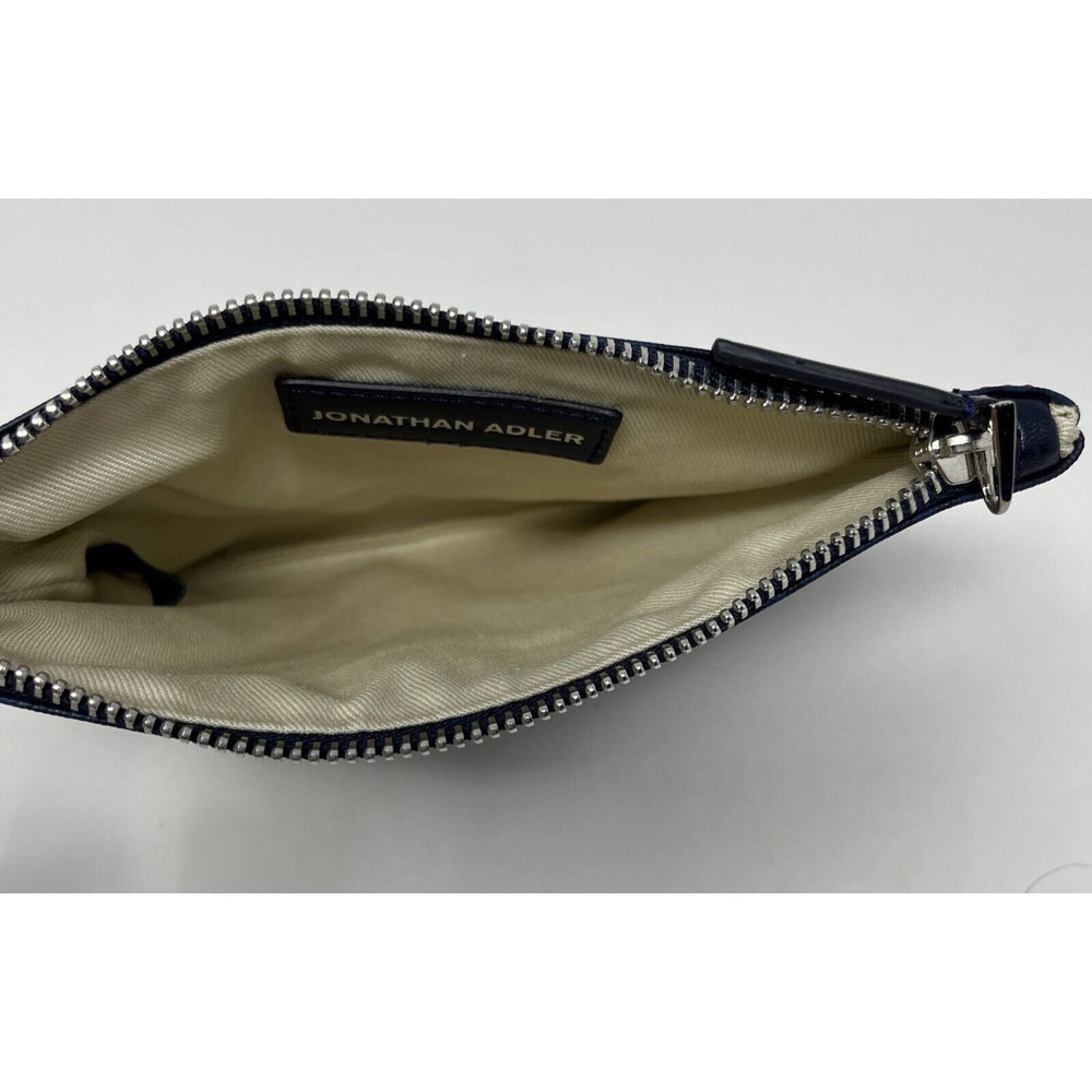 Jonathan Adler Navy Wristlet Silver Charm Jewelry Print Small Zip Pouch NWT - Picture 3 of 11